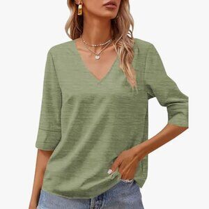 New GRLASEN HALF SLEEVE VEE-NECK TEE SHIRT Green Top Size L